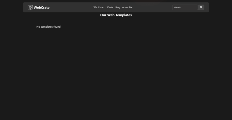 WebCrate homepage showing web templates  search